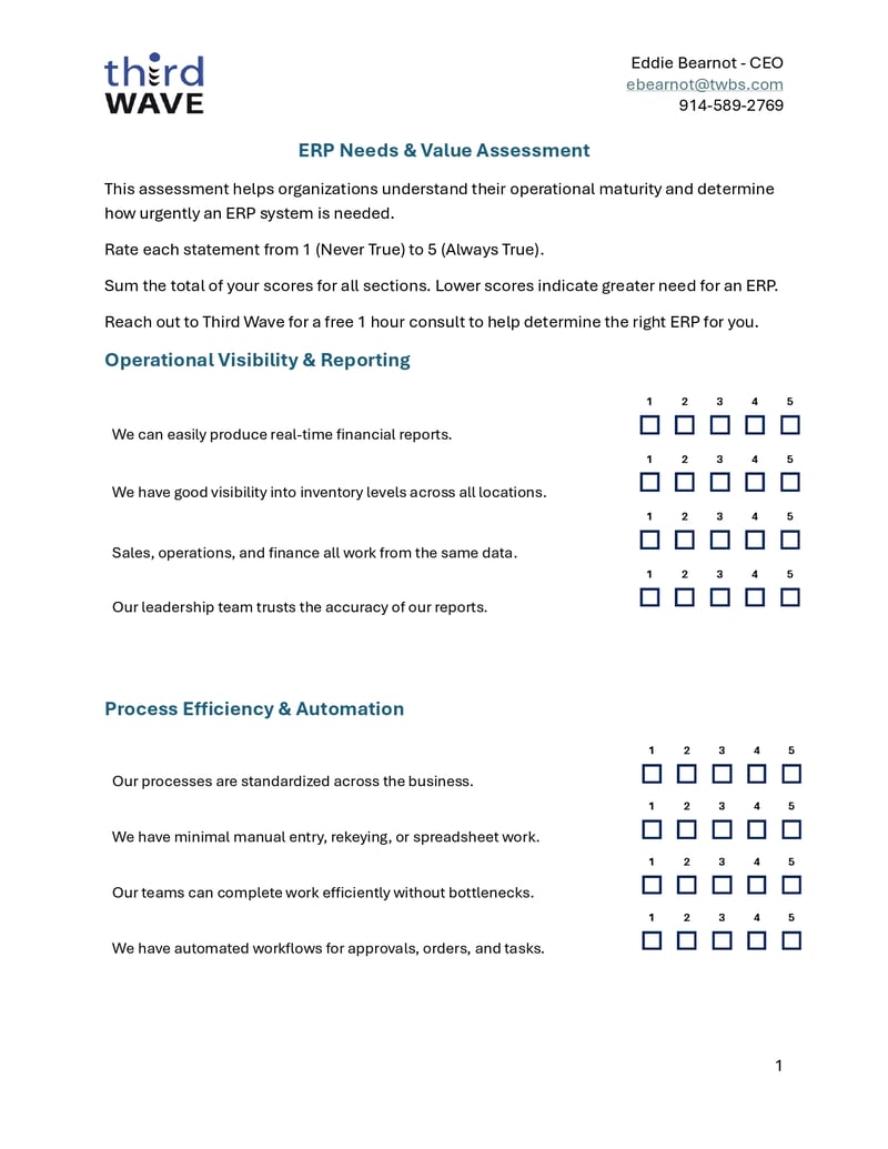 ERP Needs & Value Assessment First Page